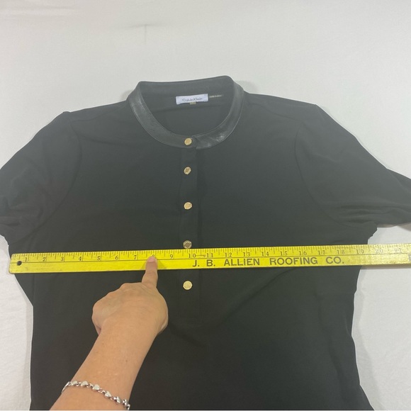 Calvin Klein Woman’s Tunic Top Button elbow length Sleeve Large size Black top - Picture 9 of 10